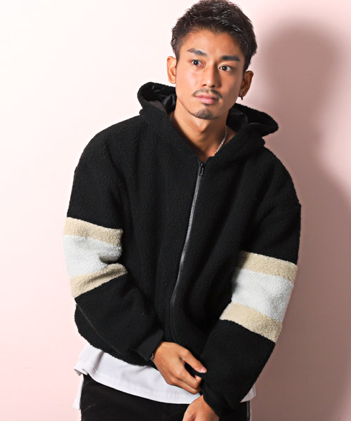 セール 袖配色切替ボアジップパーカー パーカー メンズ ボア ブルゾン ジャケット ラグスタイル Luxstyle Magaseek